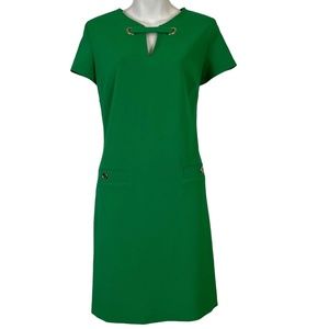TOMMY HILFIGER Green Short Sleeve Above Knee Stretch V-Neck Dress Casual sz 10